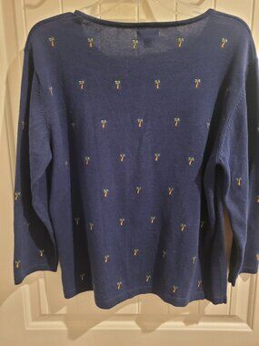 Palm Trees Cardigan Sweater Size L Womens Navy Embroidered